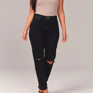 Abercrombie & Fitch Mom high rise Curve Love black jeans denim distressed 28 6